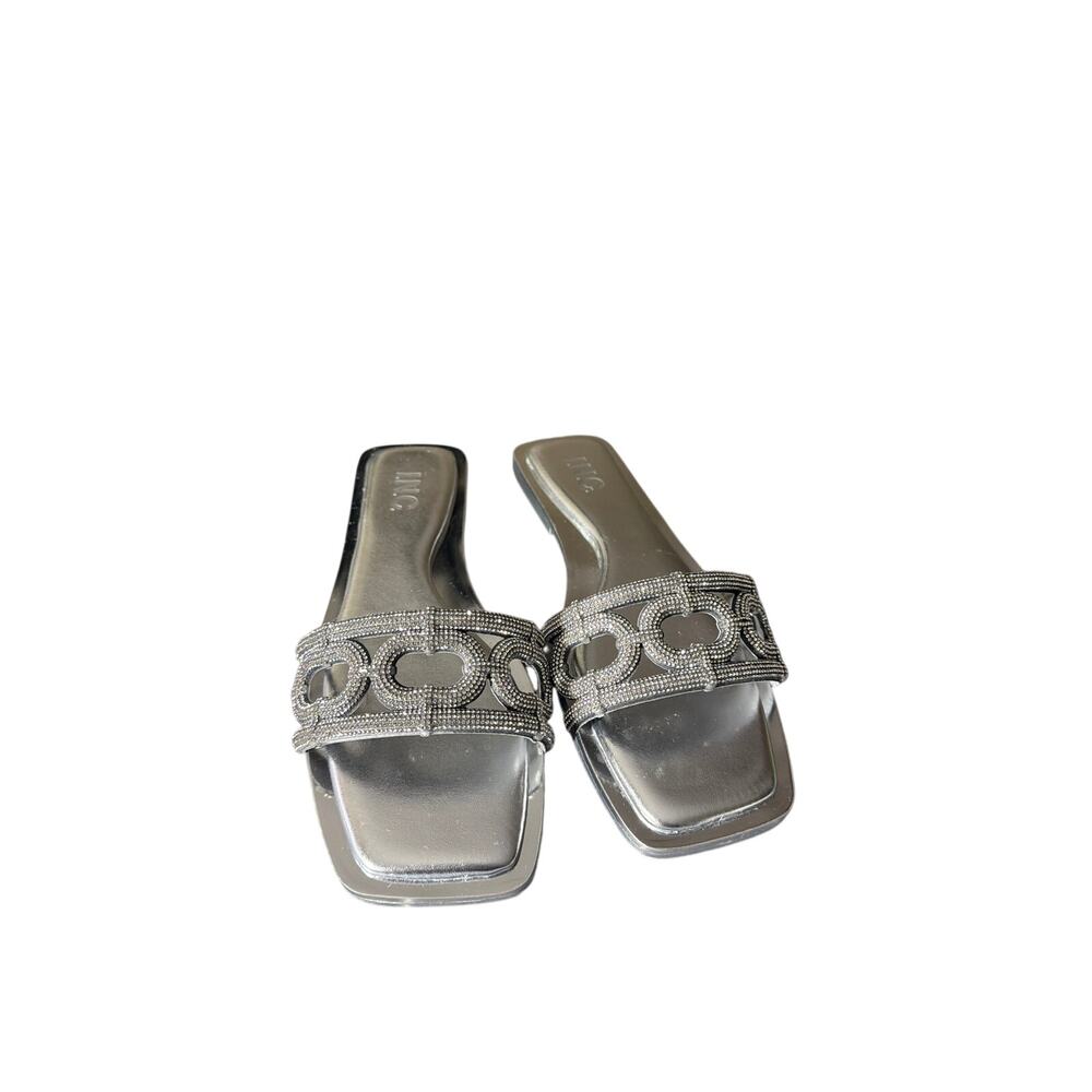 I.N.C. International Concepts Hannahh Flat Sandals silver rhinestone size 8.5
